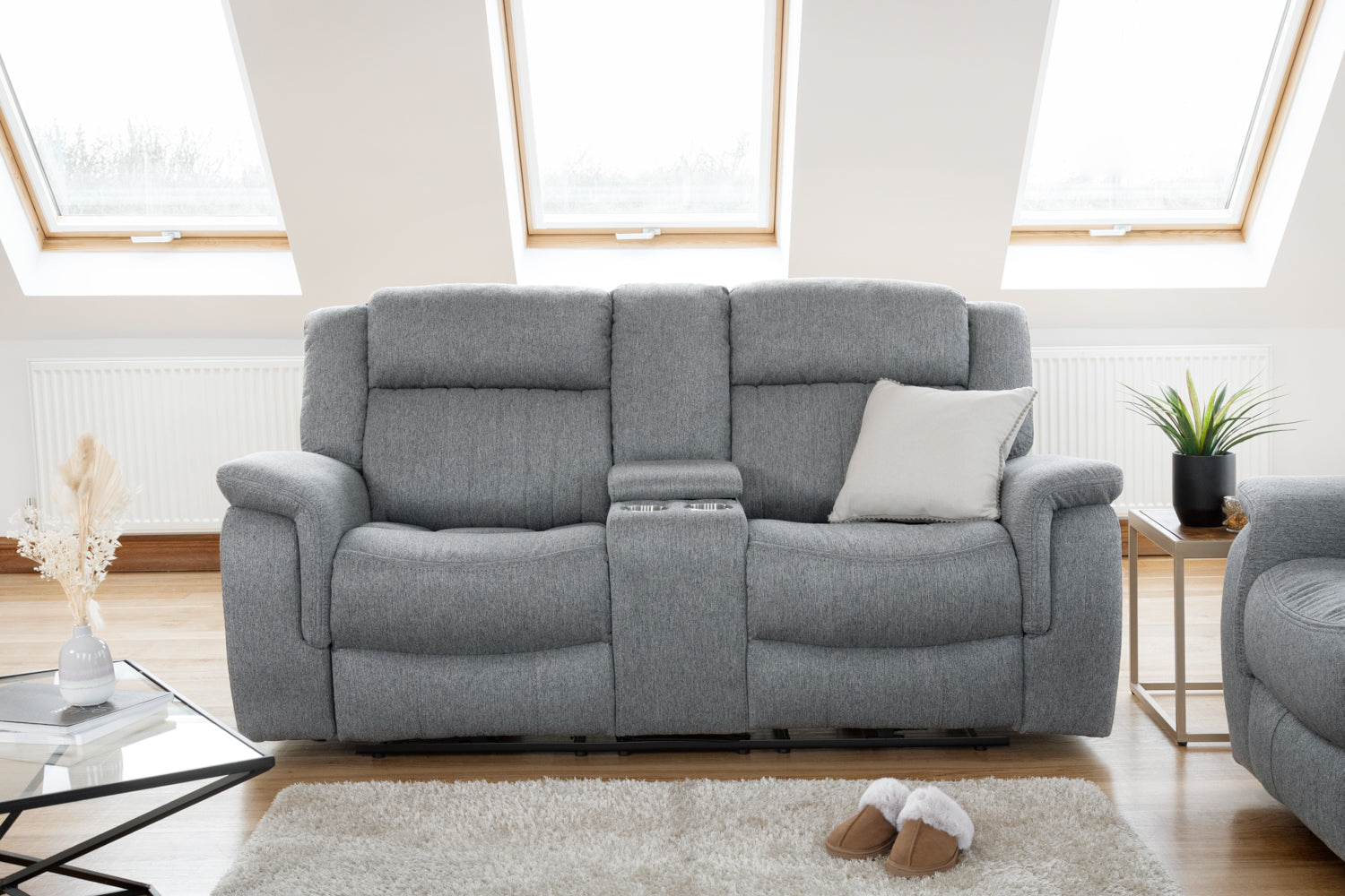 Grey Fabric 2 Seater Electric Recliner Sofa Pillow Top Arm