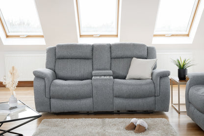 Grey Fabric 2 Seater Electric Recliner Sofa Pillow Top Arm