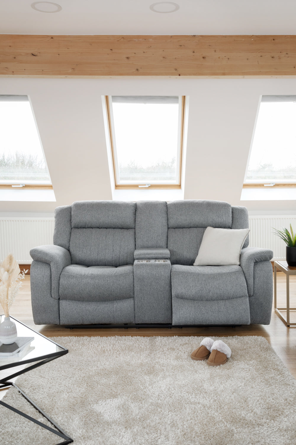 Grey Fabric 2 Seater Electric Recliner Sofa Pillow Top Arm