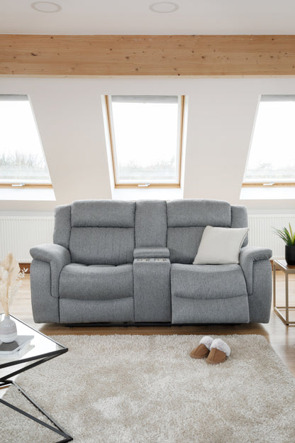 Grey Fabric 2 Seater Electric Recliner Sofa Pillow Top Arm