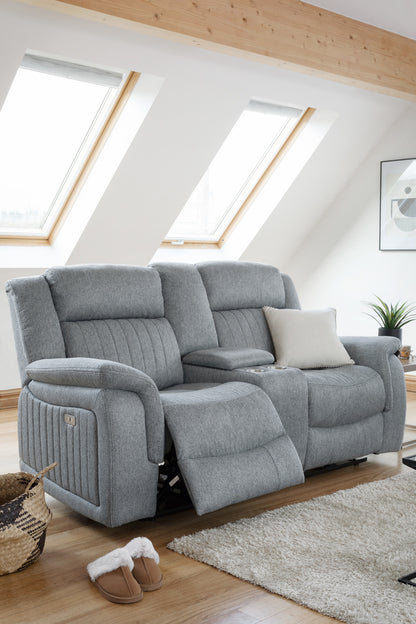 Grey Fabric 2 Seater Electric Recliner Sofa Pillow Top Arm