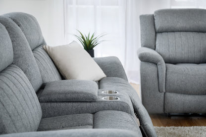 Grey Fabric 3 Seater Electric Recliner Sofa Pillow Top Arms