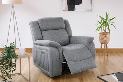 Grey Fabric Electric Recliner Armchair Pillow Top Arms