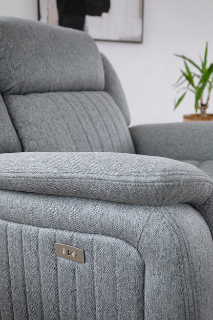 Grey Fabric Electric Recliner Armchair Pillow Top Arms