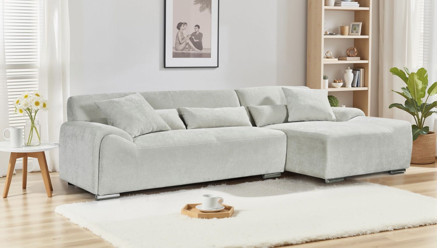 Beige Fabric Right Hand Facing Corner Sofa