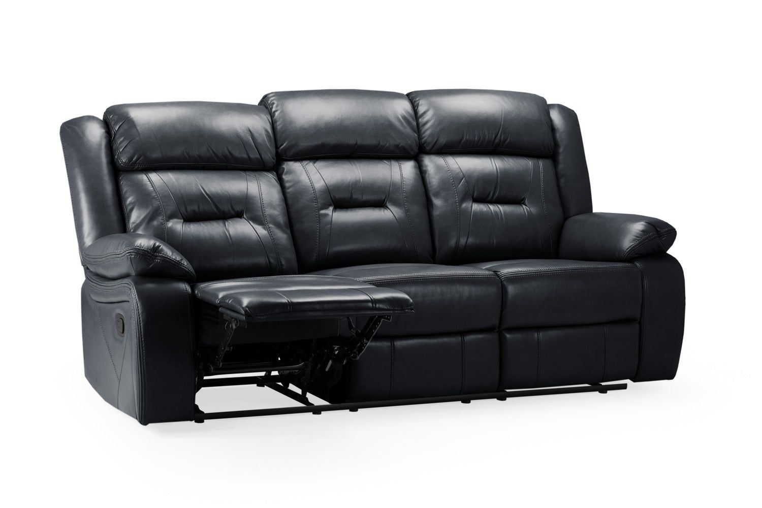 Black Leather Effect 3 Seater Manual Recliner Sofa
