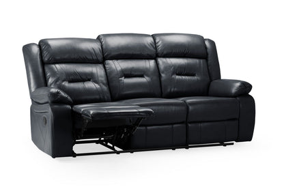 Black Leather Effect 3 Seater Manual Recliner Sofa