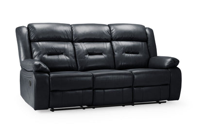 Black Leather Effect 3 Seater Manual Recliner Sofa
