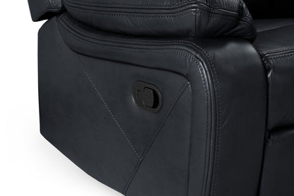 Black Leather Effect 3 Seater Manual Recliner Sofa