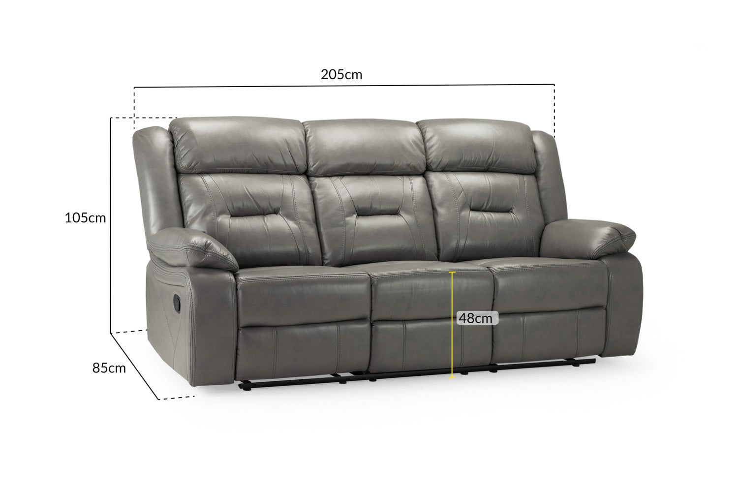 Grey Leather Effect 3 Seater Manual Recliner Sofa
