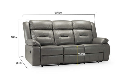 Grey Leather Effect 3 Seater Manual Recliner Sofa