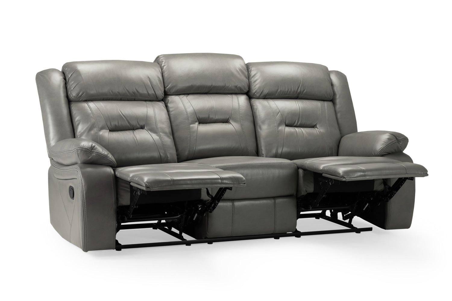 Grey Leather Effect 3 Seater Manual Recliner Sofa