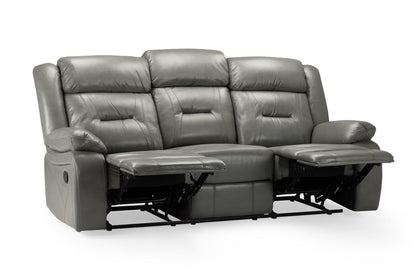 Grey Leather Effect 3 Seater Manual Recliner Sofa