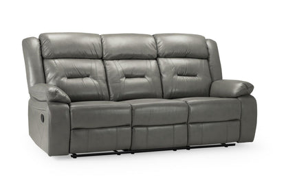 Grey Leather Effect 3 Seater Manual Recliner Sofa