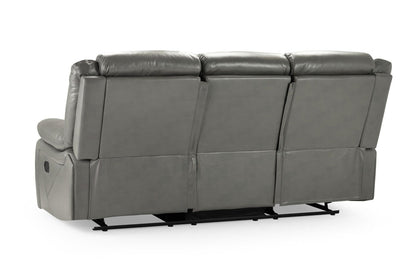 Grey Leather Effect 3 Seater Manual Recliner Sofa