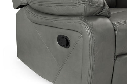 Grey Leather Effect 3 Seater Manual Recliner Sofa