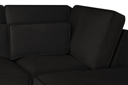 Black Fabric U Shape Corner Sofa with Bolster Cushions