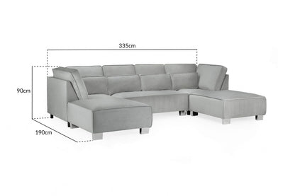 Grey Velvet U Shape Large Corner Sofa with Bolster Cushions