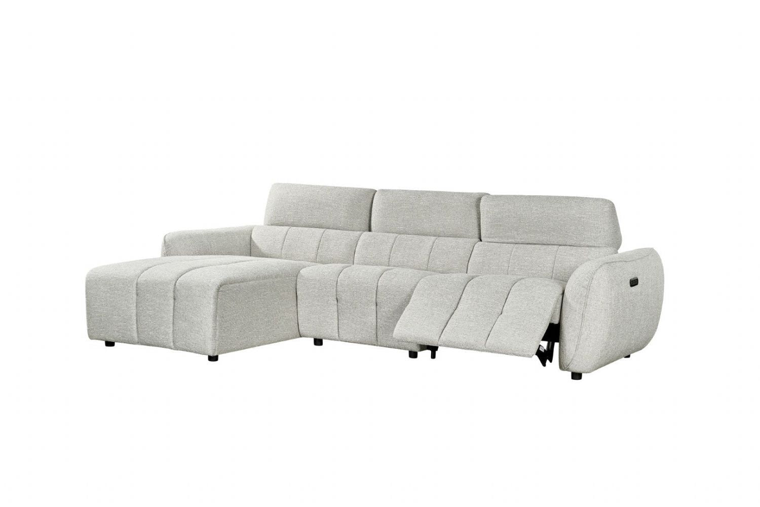 Silver Woven Fabric Left Hand Facing Electric Recliner Sofa