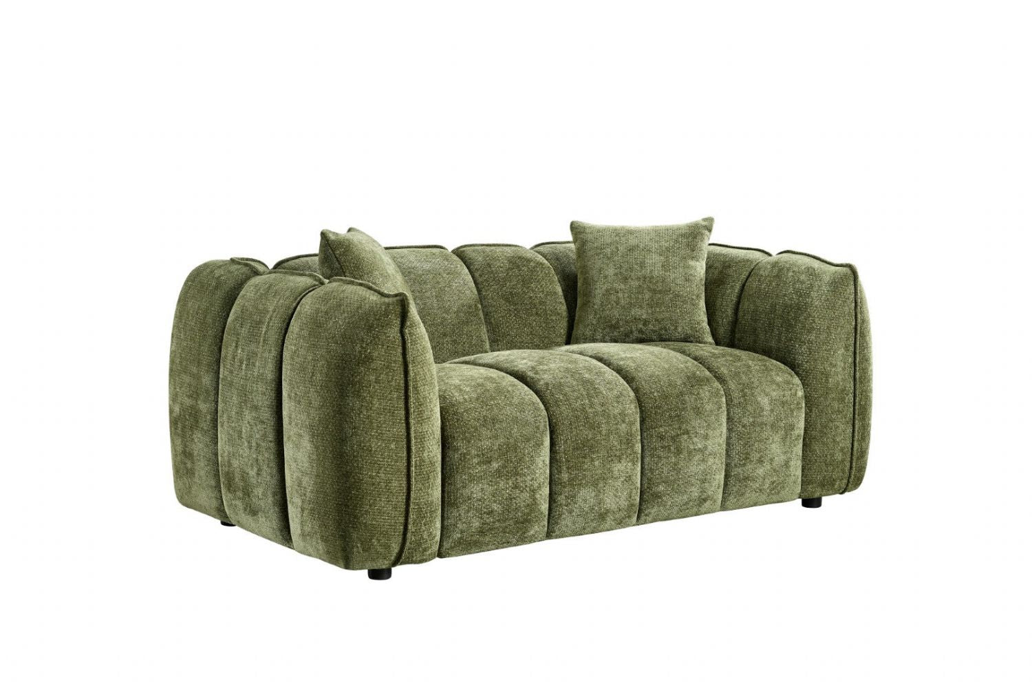 Olive Green Fabric Channel Tufted Design 2 Seater Sofa