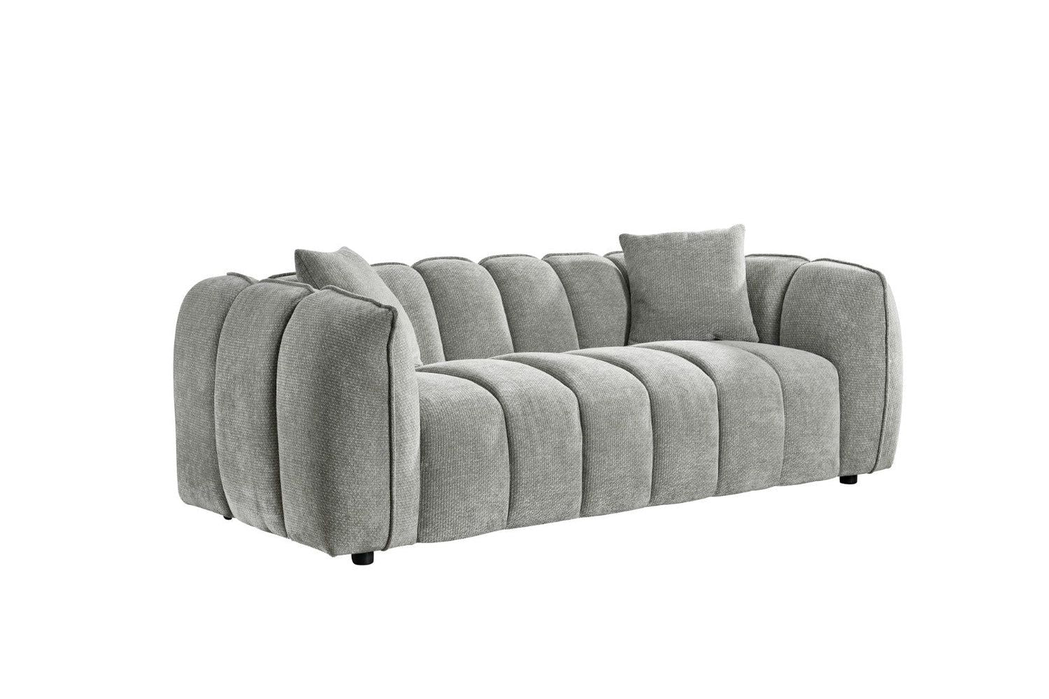 Grey Fabric Channel Tufted Design 3 Seater Sofa
