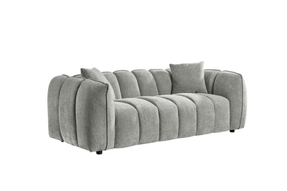 Grey Fabric Channel Tufted Design 3 Seater Sofa