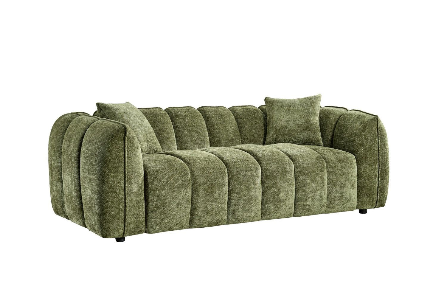 Olive Green Fabric Channel Tufted Design 3 Seater Sofa