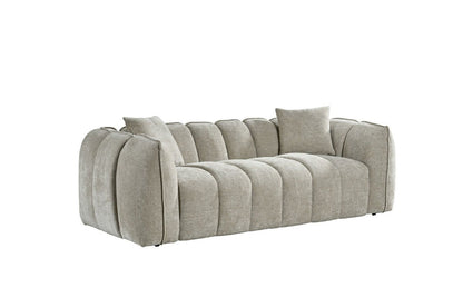 Beige Fabric Channel Tufted Design 3 Seater Sofa