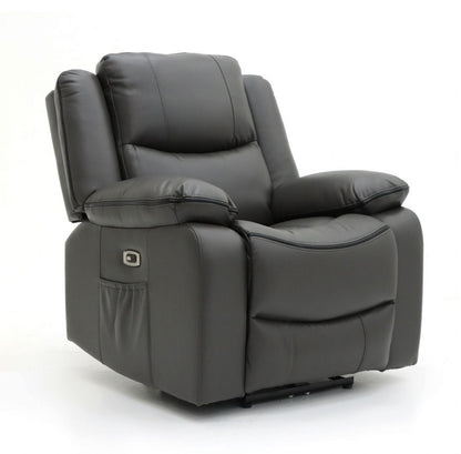 Grey Leather Effect Electric Recliner Armchair