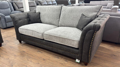 Grey Fabric Dual Tone 3 Seater Fullback Sofa Buttoned Design