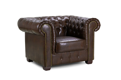 Antique Brown Leather Effect Buttoned Design Armchair