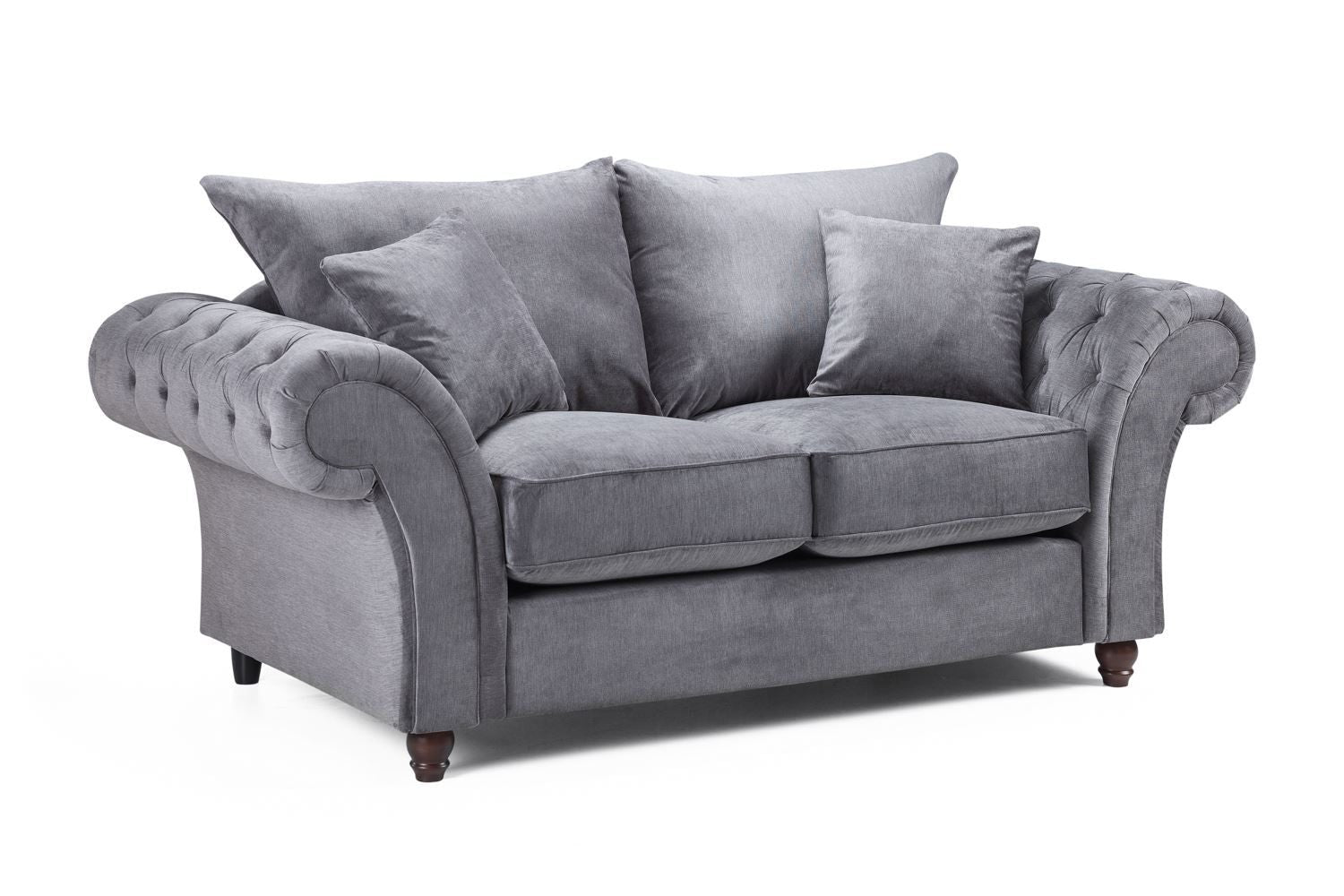 Grey Fabric 2 Seater Fullback Sofa with Tufted Arms