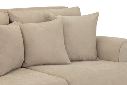 Beige Fabric 3 Seater Scrolled Arm Sofa with Wooden Feet