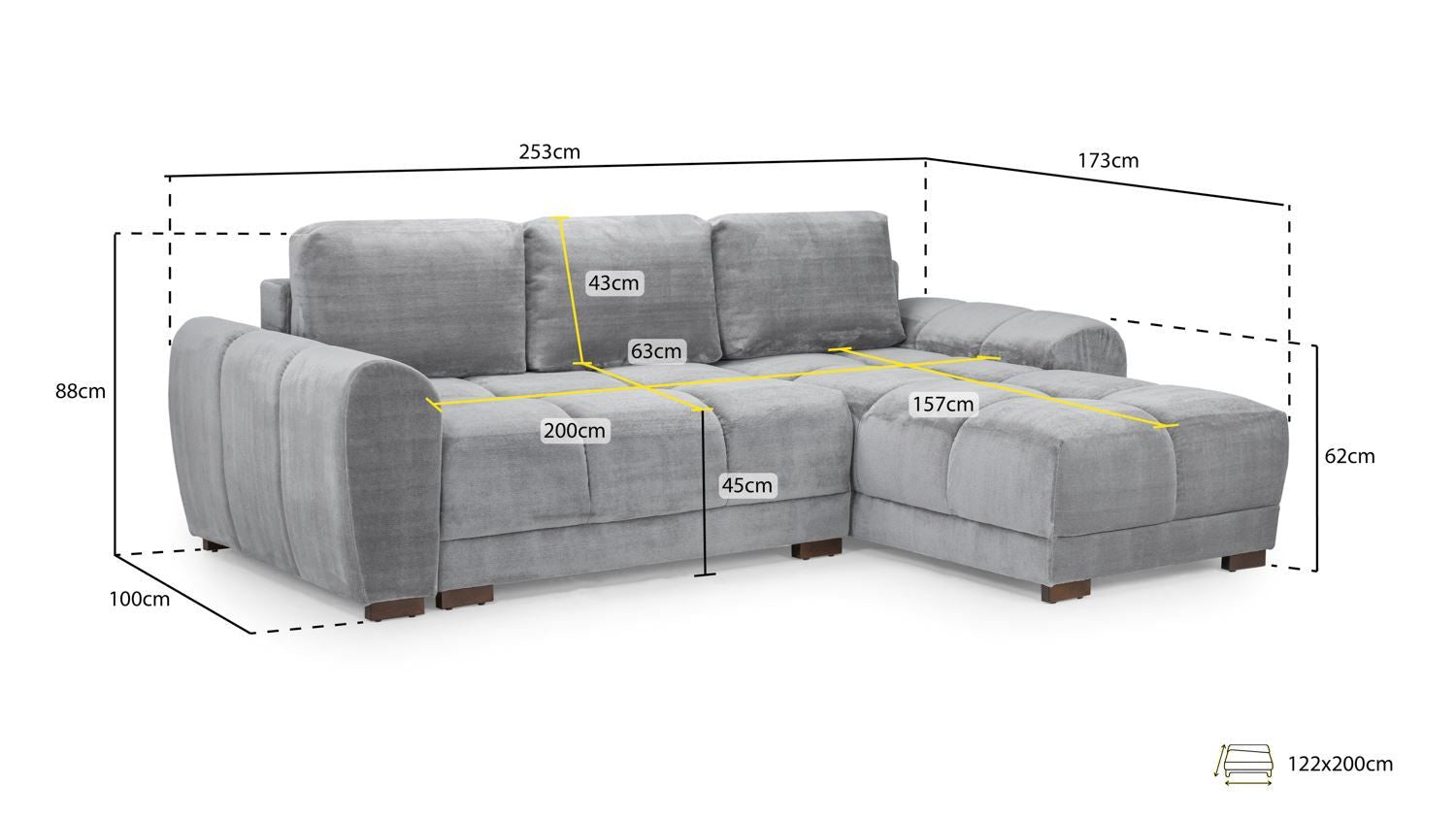 Grey Fabric Universal Corner Sofabed with Storage