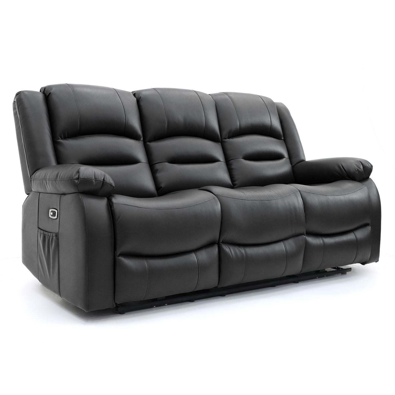 Black Leather Effect 3 Seater Electric Recliner Sofa