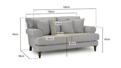 Beige Fabric 2 Seater Scrolled Arms Sofa with Wooden Feet