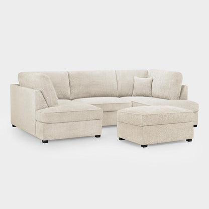 Beige Boucle Fabric Upholstered U Shaped Corner Sofa