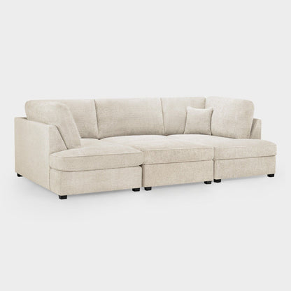 Beige Boucle Fabric Upholstered U Shaped Corner Sofa