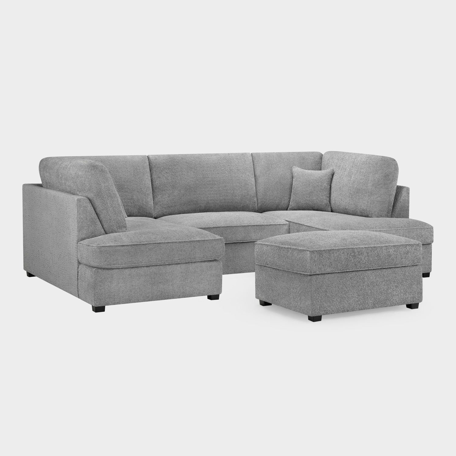 Grey Boucle Fabric U Shape Corner Sofa