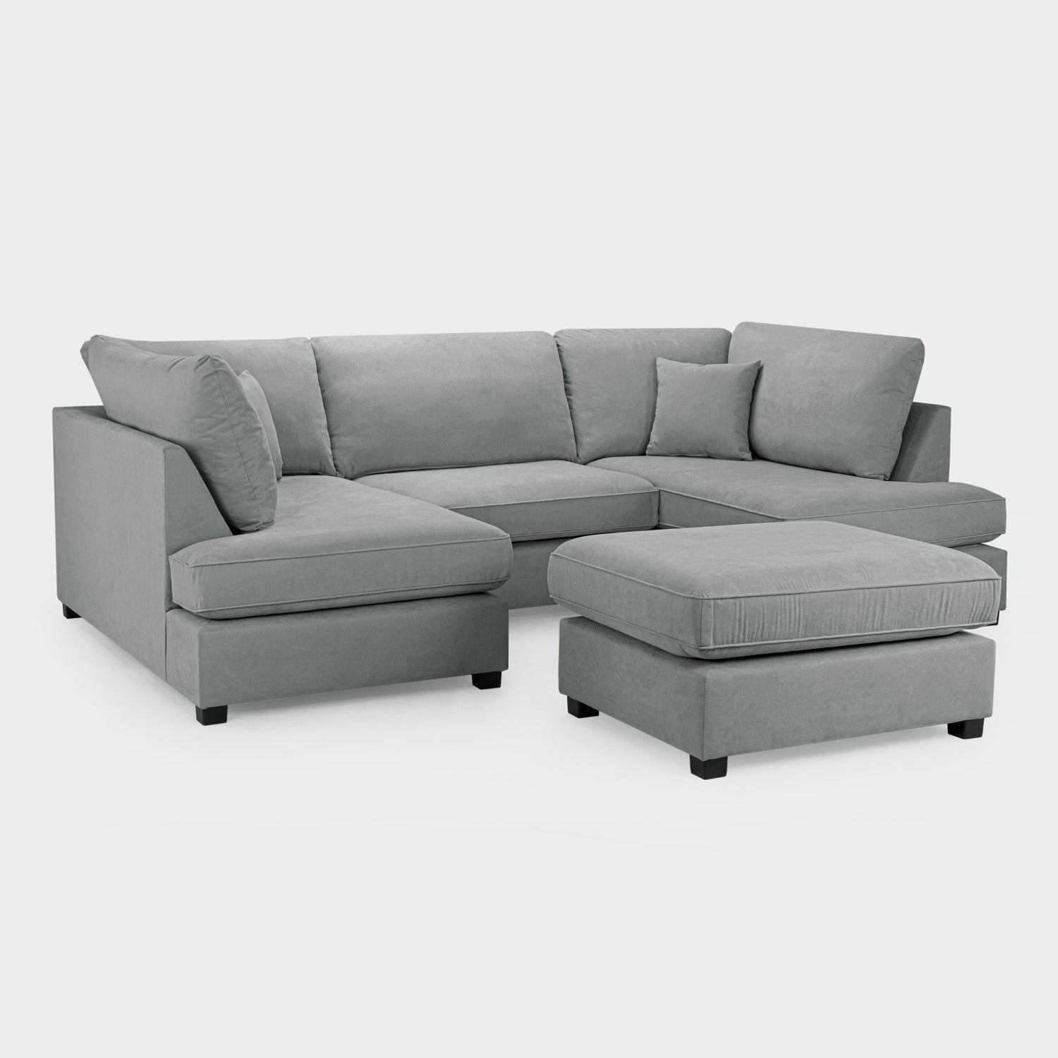Grey Fabric Upholstery U Shape Corner Sofa Black Feet