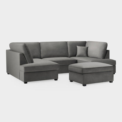 Grey Fabric U Shape Fullback Corner Sofa